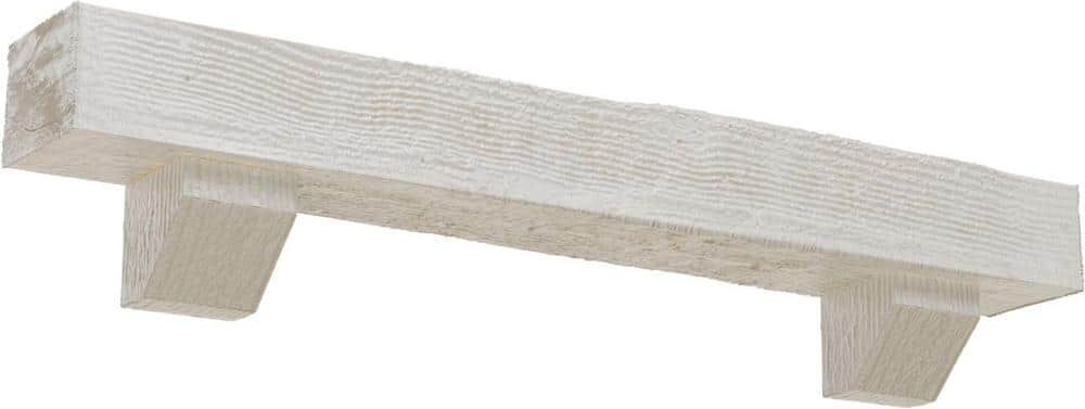 Ekena Millwork 4 in. x 8 in. x 5 ft. Rough Sawn Faux Wood Fireplace Mantel Kit, Ashford Corbels, Factory Prepped Ready to Paint