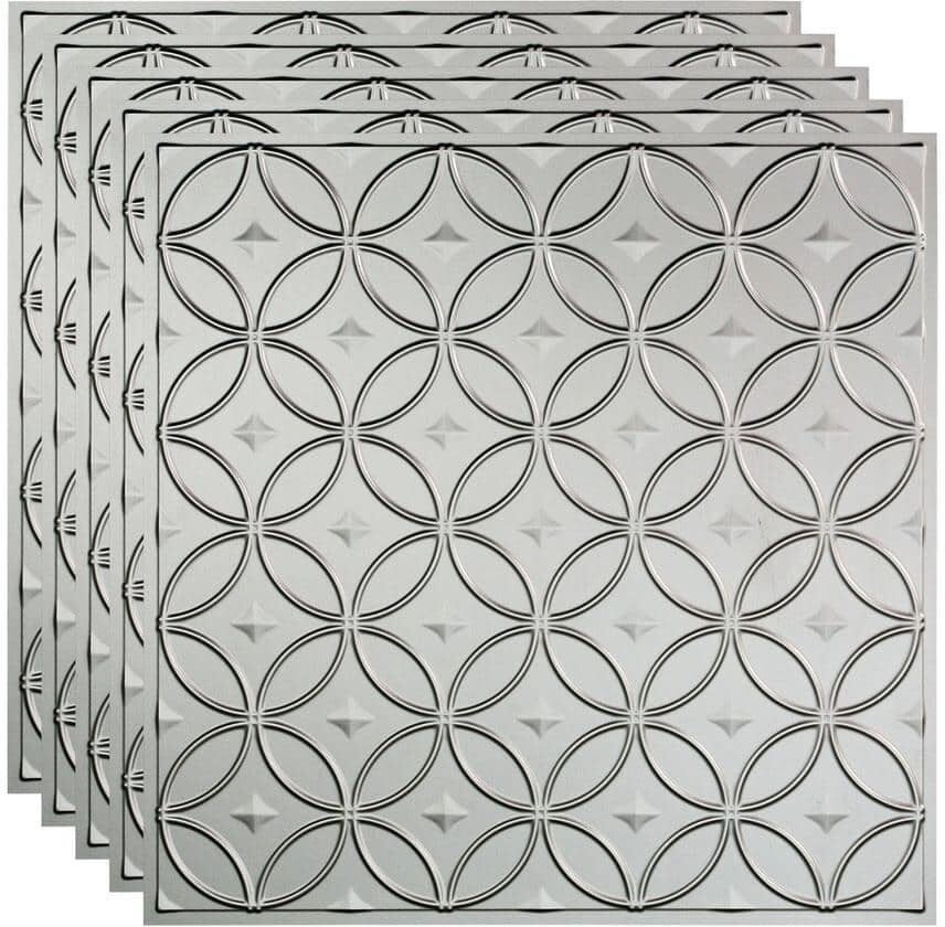 Fasade Rings 2 ft. x 2 ft. Argent Silver Lay-In Vinyl Ceiling Tile (20 sq. ft.)