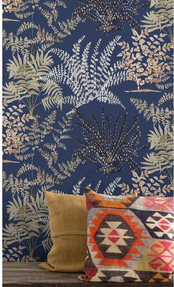 Walls Republic Blue Botanical Fern Print Non-Woven Paper Non-Pasted Textured Wallpaper 57 sq. ft.