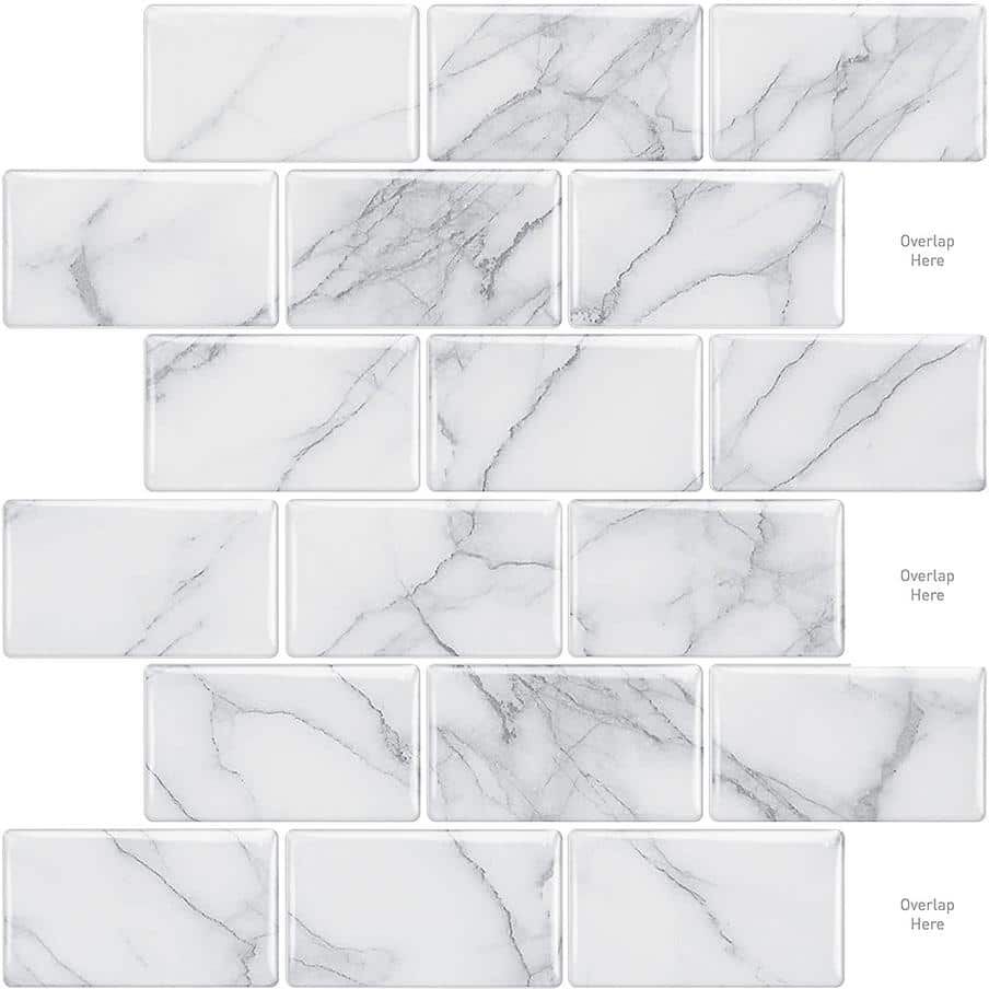 Yipscazo 10 in. x 11.8 in. Marble White Thin Vinyl Peel and Stick Backsplash Tiles for Kitchen (20-Pack/16.39 sq. ft.)