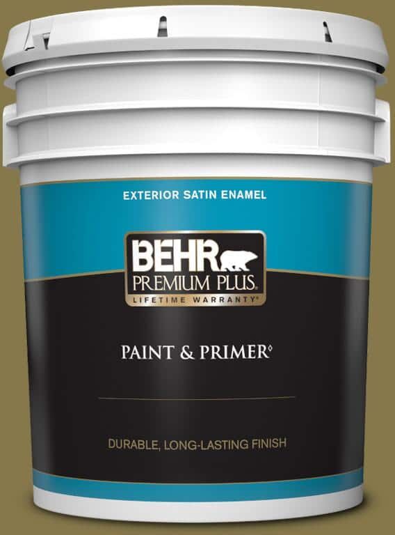 BEHR PREMIUM PLUS 5 gal. #M330-7 Green Tea Leaf Satin Enamel Exterior Paint & Primer