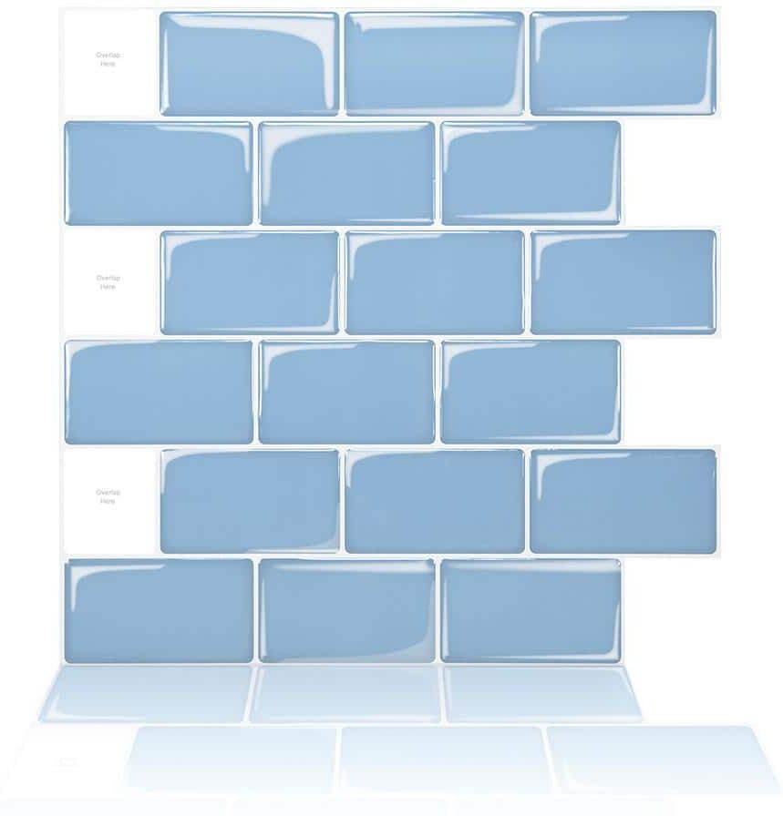 Art3d Smart Light Blue 12 in. x 12 in. Subway Vinyl Wall Tile and Peel and Stick Backsplash (10-Pack)