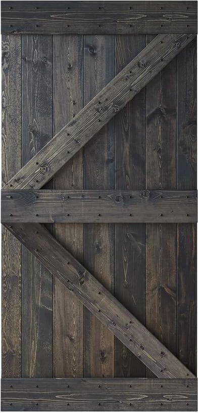 COAST SEQUOIA INC K Series 42 in. x 84 in. Carbon Grey DIY Knotty Pine Wood Barn Door Slab