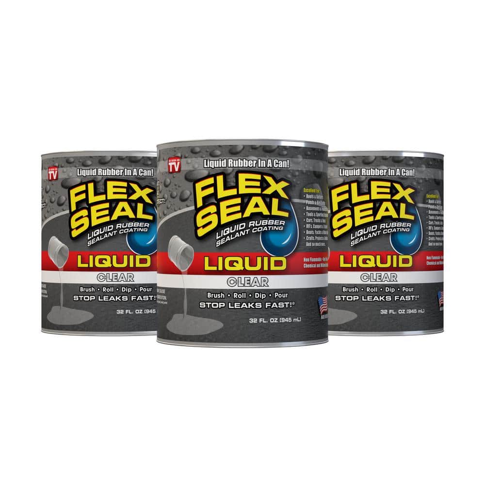 FLEX SEAL FAMILY OF PRODUCTS 1 qt. Flex Seal Liquid Clear Liquid Rubber Sealant Coating (3-Pack)