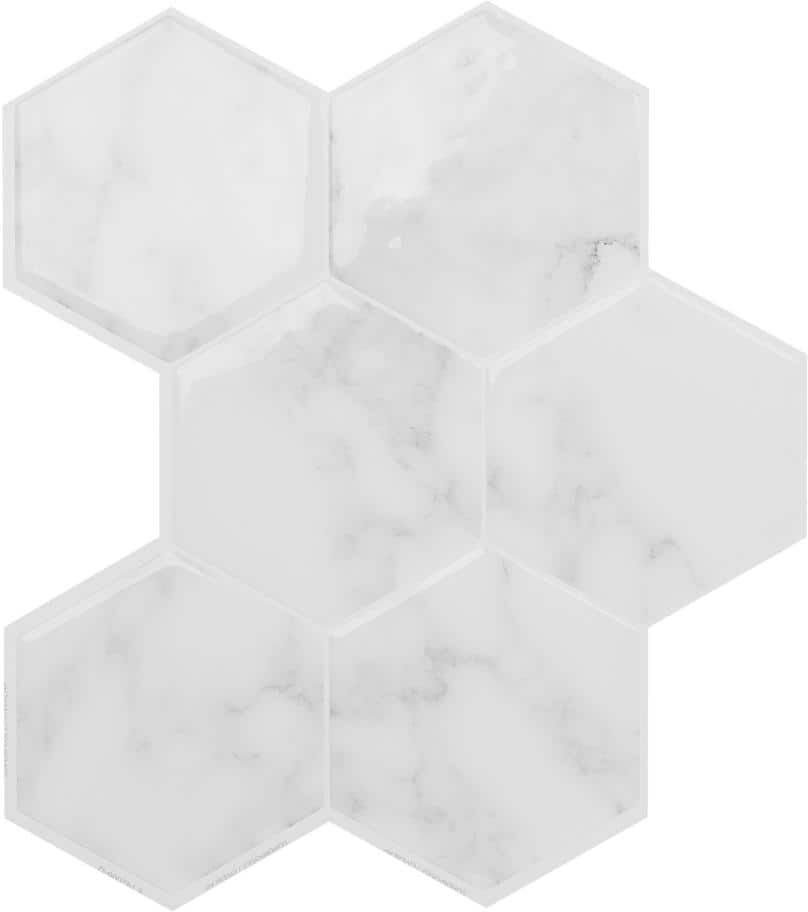 smart tiles Hexa Yule 9.56 in. x 10.61 in. Vinyl Grey Peel and Stick Decorative Kitchen and Bathroom Wall Tile Backsplash (4-Pack)