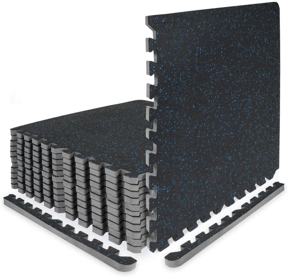 PROSOURCEFIT Rubber Top Thick Exercise Puzzle Mat Blue 24 in. x 24 in. x 0.75 in. EVA Foam Interlocking Tiles (12-Pack (48 sq. ft.)