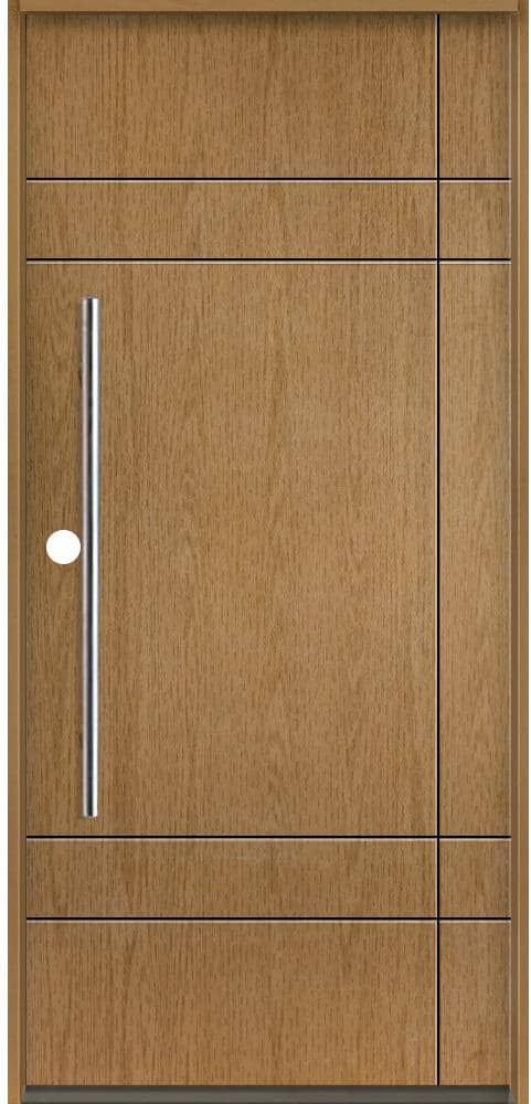 Krosswood Doors SUMMIT Modern Faux Pivot 36 in. x 80 in. Right-Hand/Inswing Solid Panel Bourbon Stain Fiberglass Prehung Front Door