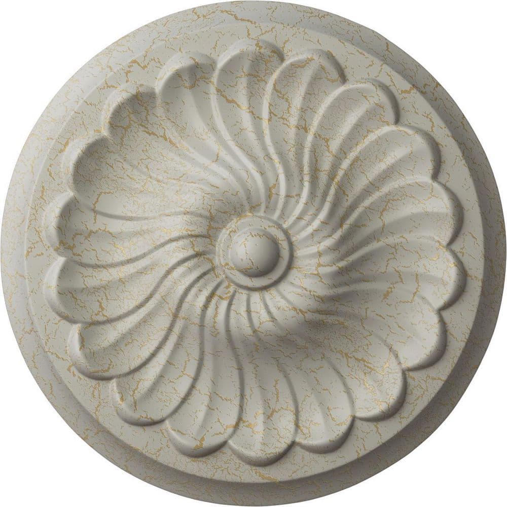 Ekena Millwork 2-1/4 in. x 12-1/4 in. x 12-1/4 in. Polyurethane Flower Spiral Ceiling Medallion , Pot of Cream Crackle