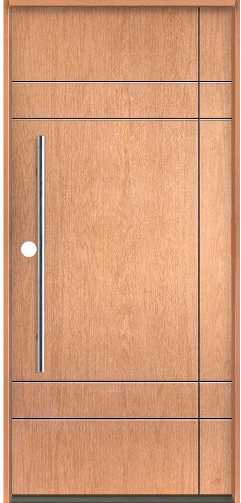 Krosswood Doors SUMMIT Modern Faux Pivot 36 in. x 80 in. Right-Hand/Inswing 10-Grid Solid Panel Teak Stain Fiberglass Prehung Front Door