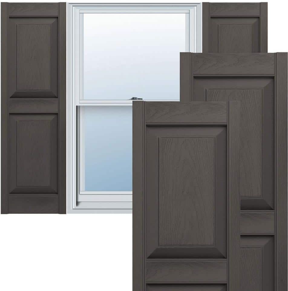 Ekena Millwork 12 in. x 65 in. Lifetime Vinyl Custom 2 Equal Raised Panel Shutters Pair Musket Brown