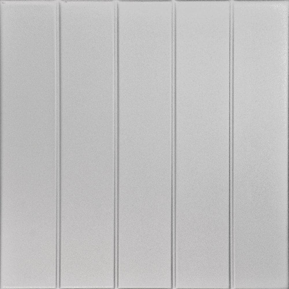 A La Maison Ceilings Bead Board Silver 1.6 ft. x 1.6 ft. Decorative Foam Glue Up Ceiling Tile (21.6 sq. ft./case)