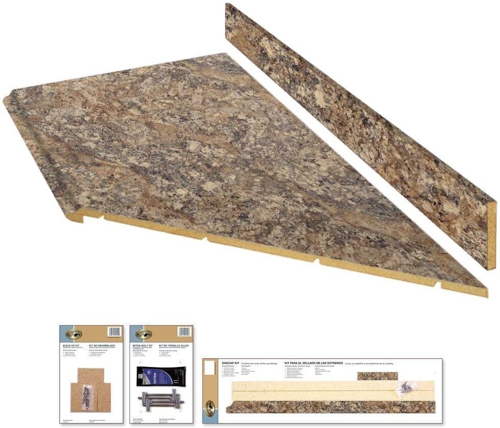 Hampton Bay 8 ft. Right Miter Laminate Countertop Kit Included in Winter Carnival Granite with Full Wrap Ogee Edge