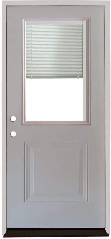 Steves & Sons 32 in. x 80 in. Element Series 1-Panel 1/2 Lite Mini-Blind White Primed Steel Prehung Front Door