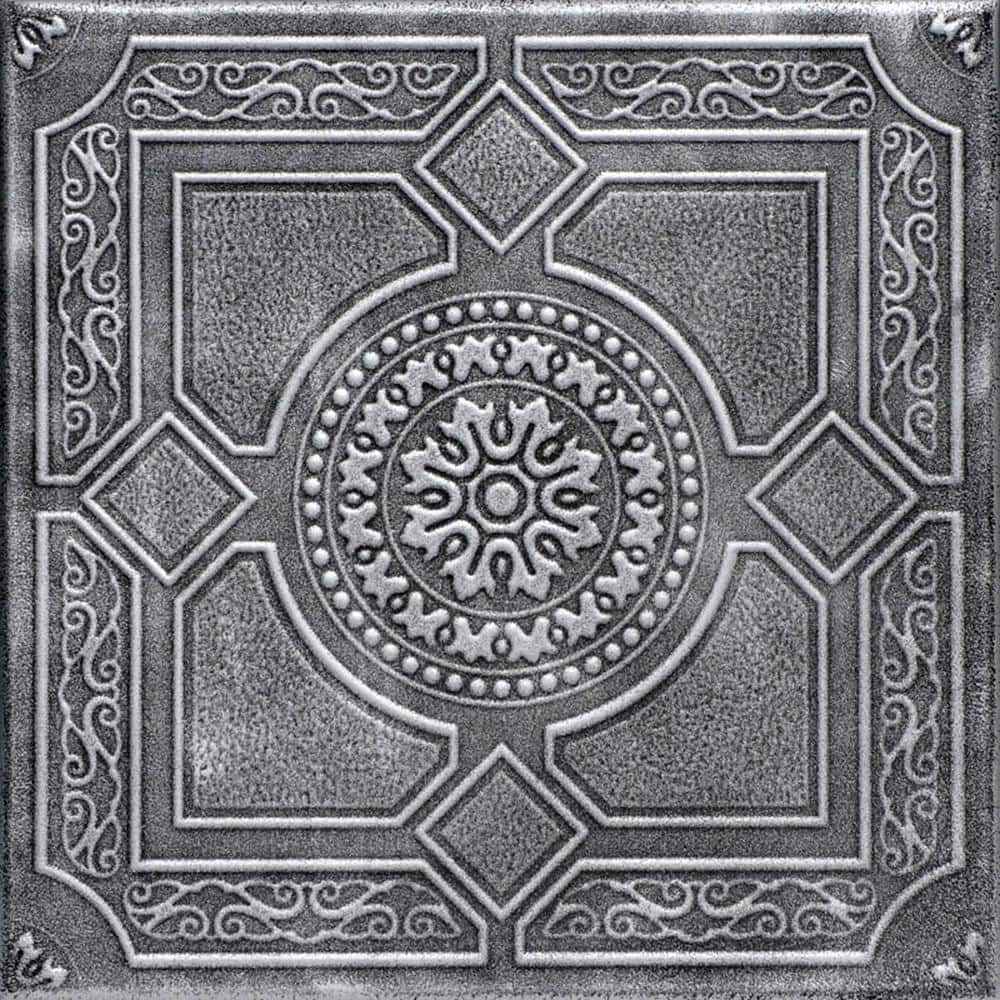 A La Maison Ceilings Kensington Garden Antique Silver 1.6 ft. x 1.6 ft. Decorative Foam Glue Up Ceiling Tile (21.6 sq. ft./Case)