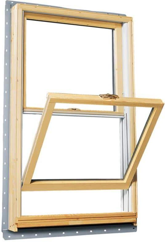 Andersen 29-5/8 in. x 56-7/8 in. 400 Series White Clad Wood Tilt-Wash Double-Hung Window with Low-E Glass, Pine Int and Stone Hdw