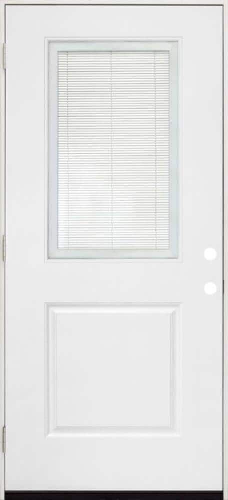 Steves & Sons Legacy 36 in. x 80 in. Right-Hand/Outswing Half Lite Clear Glass Mini-Blind White Primed Fiberglass Prehung Front Door