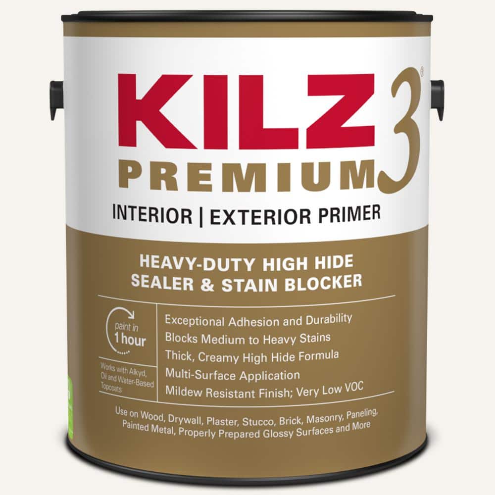 KILZ PREMIUM 1 Gal. White Interior/Exterior Primer, Heavy-Duty High Hide Sealer, and Stain Blocker