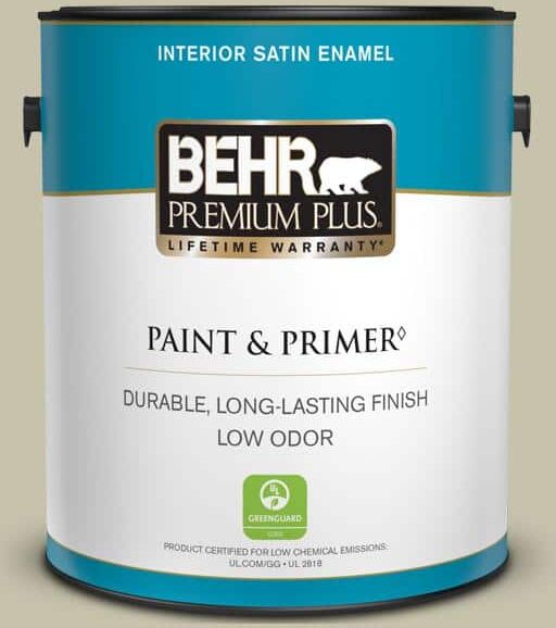 BEHR PREMIUM PLUS 1 gal. #PPU9-19 Organic Field Satin Enamel Low Odor Interior Paint & Primer