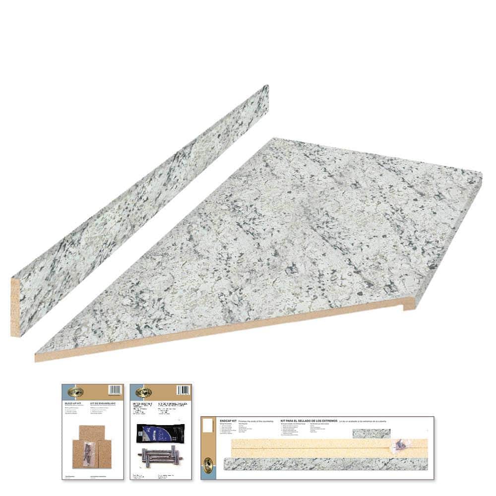 Hampton Bay 8 ft. Left Miter Laminate Countertop Kit Included in Textured White Ice Granite with Eased Edge and Backsplash