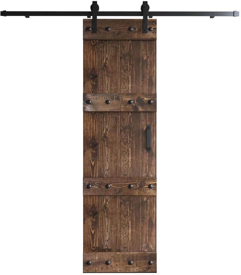 COAST SEQUOIA INC Castle Series 30 in. x 84 in. Kona Coffee DIY Knotty Pine Wood Sliding Barn Door with Hardware Kit