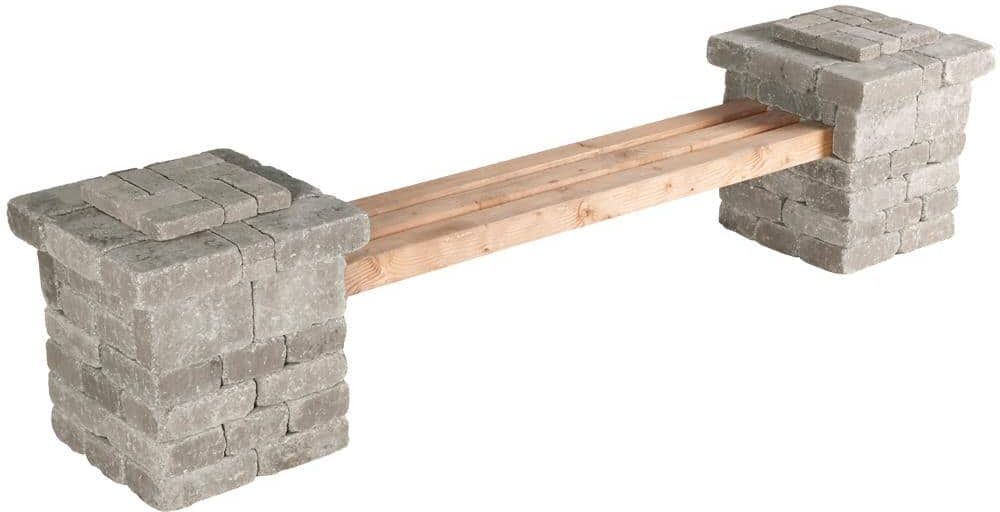 Pavestone Rumblestone RumbleStone 103.5 in. x 26 in. x 24.5 in. Concrete Garden Bench Kit in Greystone