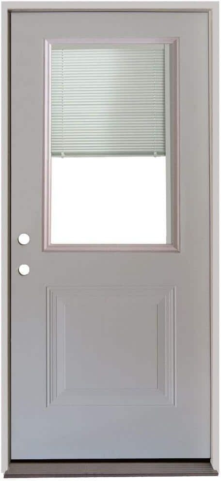 Steves & Sons 32 in. x 80 in. Element Series 1-Panel 1/2 Lite Mini-Blind White Primed Steel Prehung Front Door