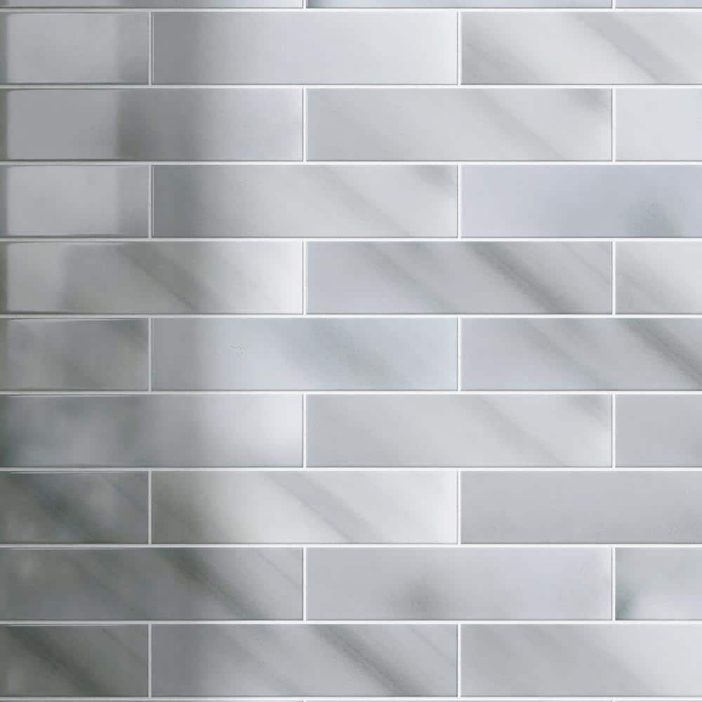 MOLOVO Natural Crystal Gray 1.89 in. x 7.8 in. Subway Polished Marble Wall and Floor Tile (50 pieces / 5.12 sq. ft./Case)