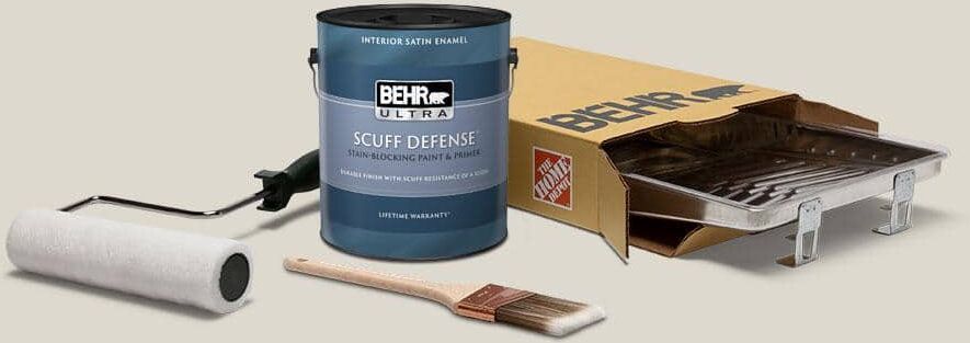 BEHR 1 gal. #N320-1 Campfire Ash Extra Durable Satin Enamel Interior Paint and 5-Piece Wooster Set All-in-One Project Kit