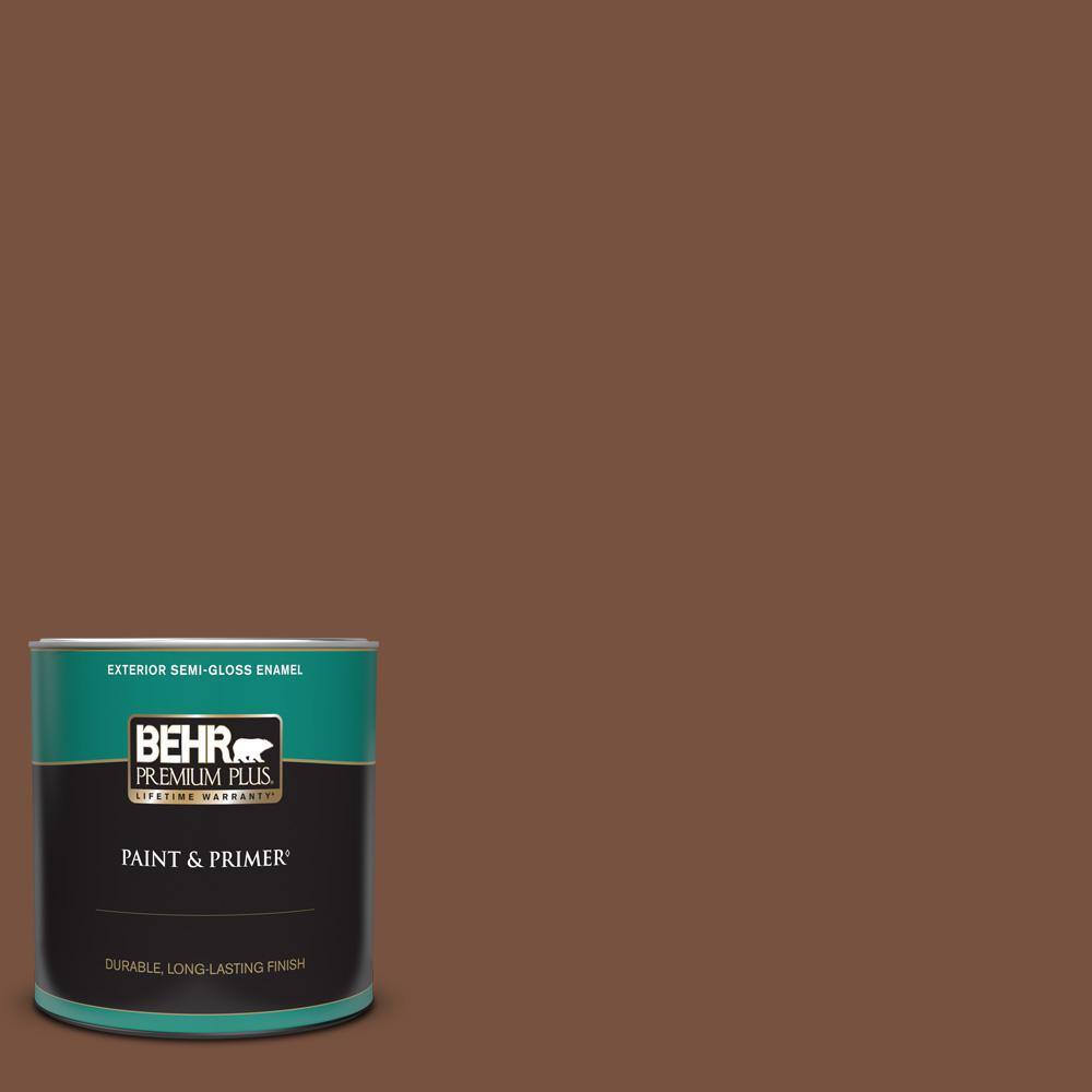 BEHR PREMIUM PLUS 1 qt. #240F-7 Root Beer Semi-Gloss Enamel Exterior Paint & Primer