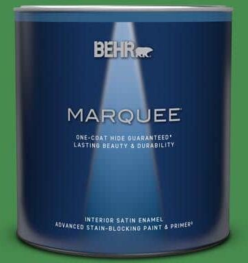 BEHR MARQUEE 1 qt. #MQ4-48 Planet Green One-Coat Hide Satin Enamel Interior Paint & Primer