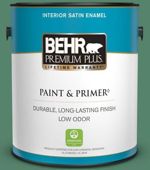 BEHR PREMIUM PLUS 1 gal. #M420-6 Tournament Field Satin Enamel Low Odor Interior Paint & Primer