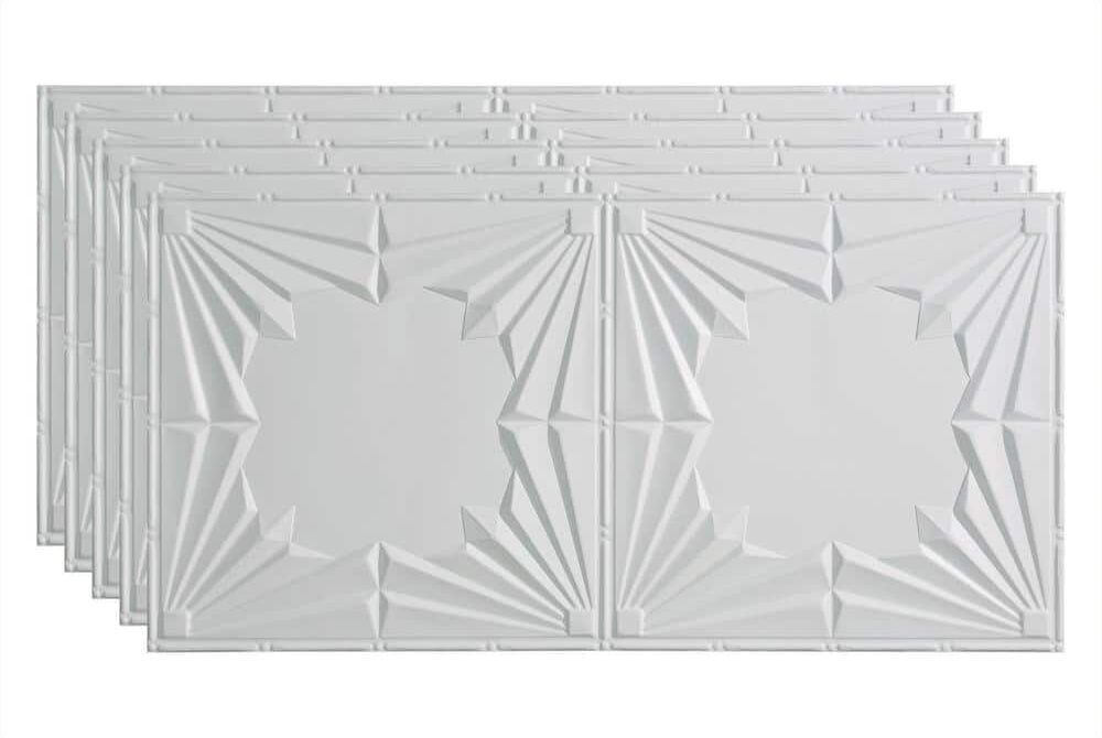 Fasade Art Deco 2 ft. x 4 ft. Glue Up Vinyl Ceiling Tile in Gloss White (40 sq. ft.)