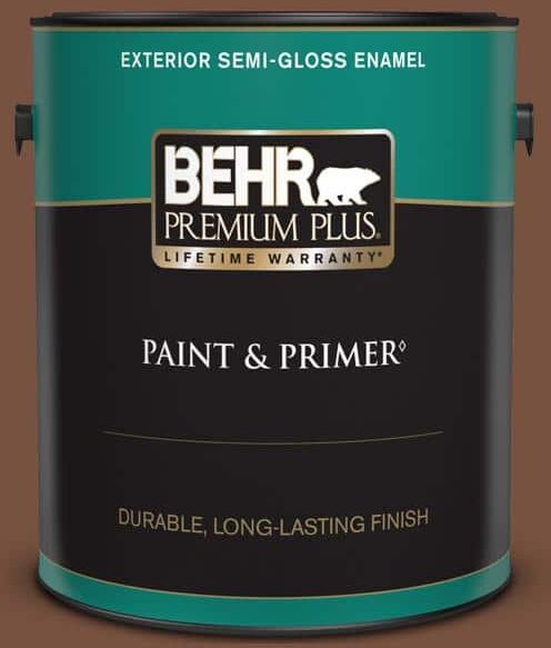 BEHR PREMIUM PLUS 1 gal. #240F-7 Root Beer Semi-Gloss Enamel Exterior Paint & Primer