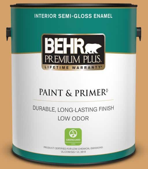 BEHR PREMIUM PLUS 1 gal. #300D-5 Desert Caravan Semi-Gloss Enamel Low Odor Interior Paint & Primer