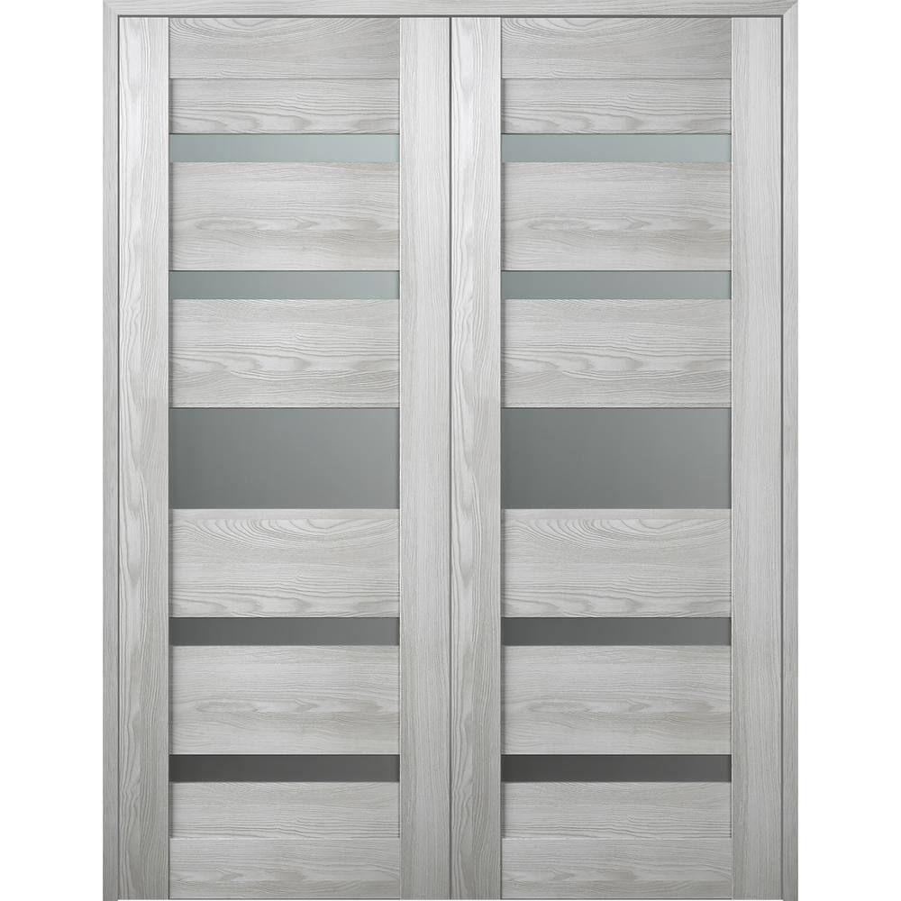 Belldinni Vona 07-05 36 in. x 84 in. Both Active 5-Lite Frosted Glass Ribeira Ash Wood Composite Double Prehung French Door