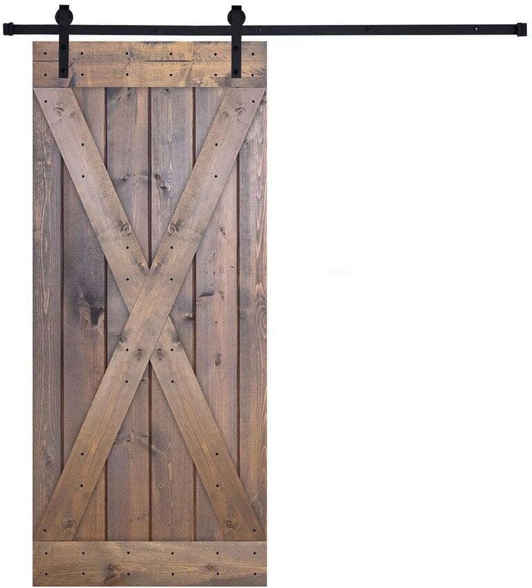 Dessliy X Series 38 in. x 84 in. Brair Smoke Finished Pine Wood Sliding Barn Door With Hardware Kit