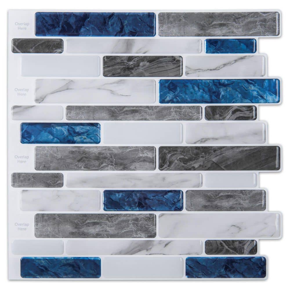 Art3d Design Blue 12 in. x 12 in. Marble Vinyl Peel and Stick Tile for Kitchen Backsplash (9 sq. ft./box)