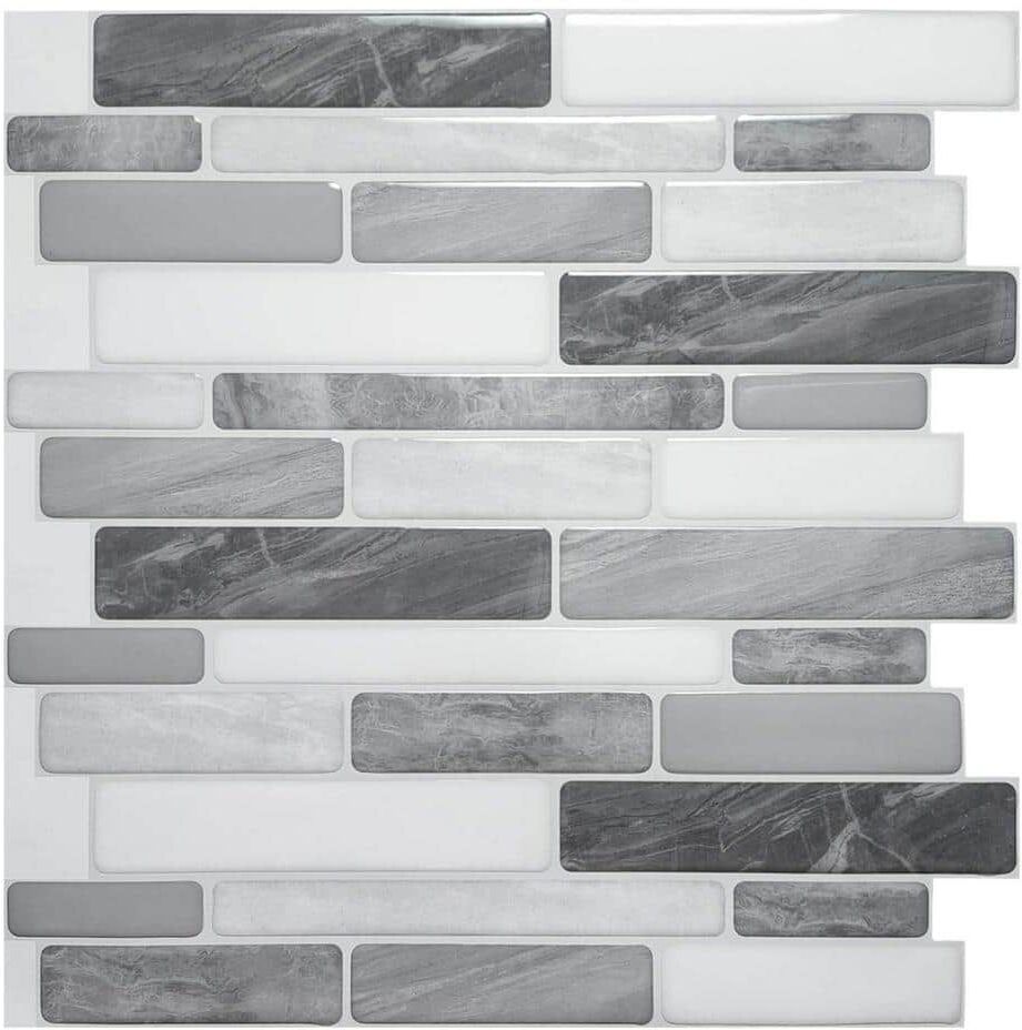 Art3d Brick Light Grey 12 in. x 12 in. PVC Peel and Stick Tile Kitchen Backsplash Mosaic (10 sq. ft./box)