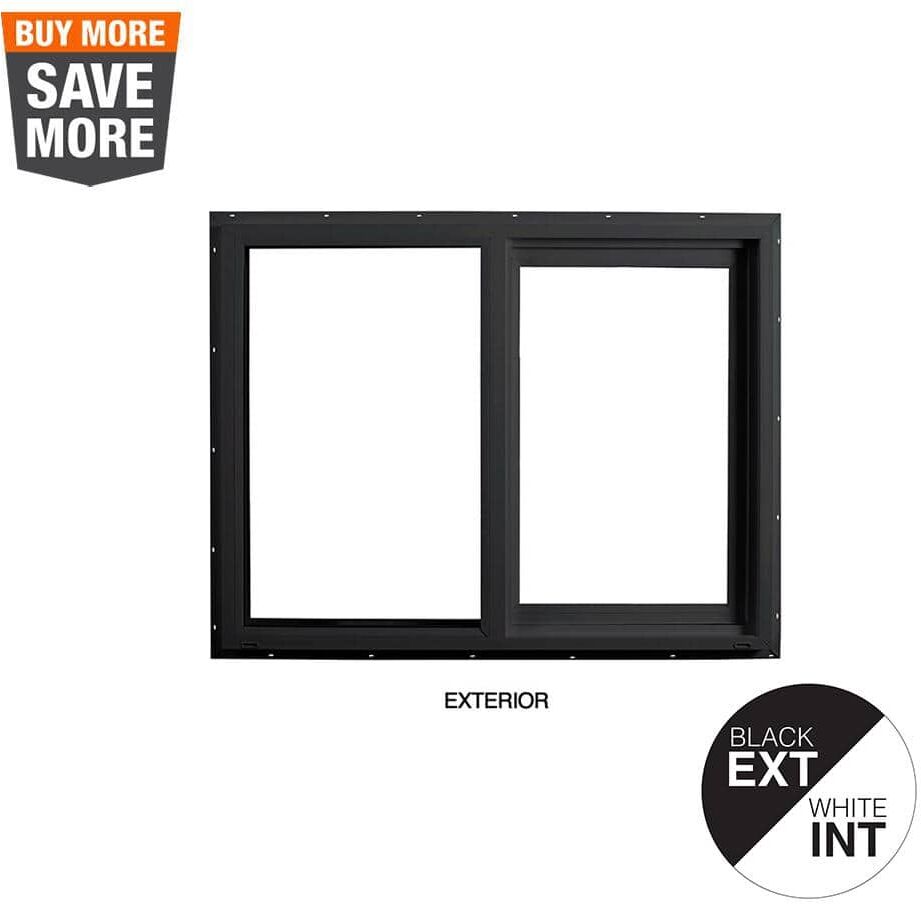 Ply Gem 47.5 in. x 35.5 in. Select Series Vinyl Horizontal Sliding Left Hand Black Window with White Int, HP2+ Glass and Screen