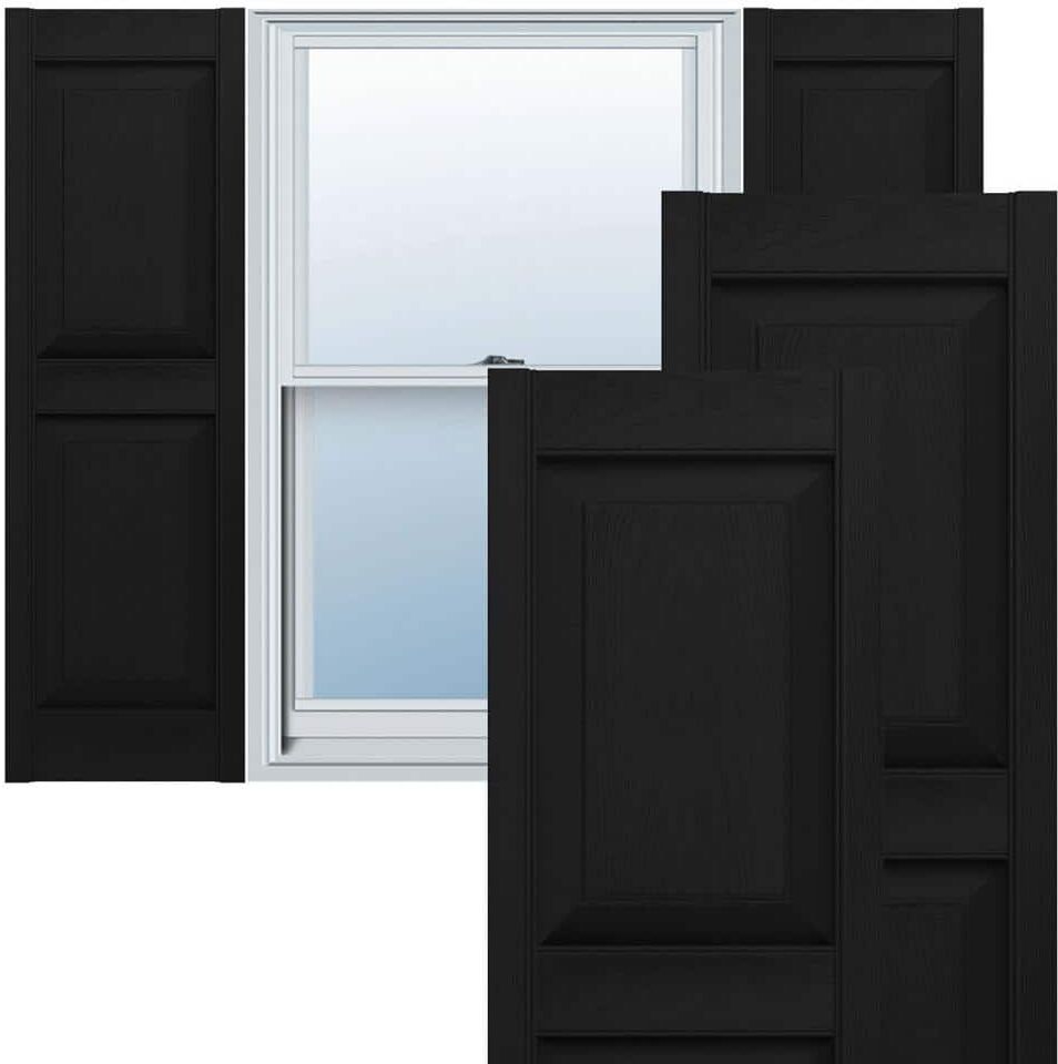 Ekena Millwork 12 in. x 31 in. Lifetime 2 Equal Raised Panel Vinyl Standard Shutters Pair in Black