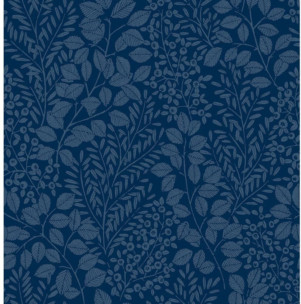 A-Street Prints Elin Blue Berry Botanical Paper Glossy Non-Pasted Wallpaper Roll