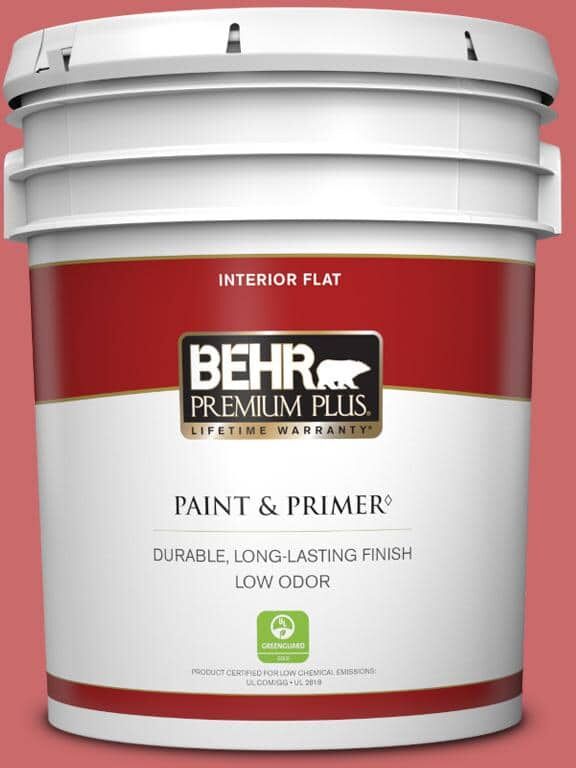 BEHR PREMIUM PLUS 5 gal. #MQ4-02 Strawberry Wine Flat Low Odor Interior Paint & Primer