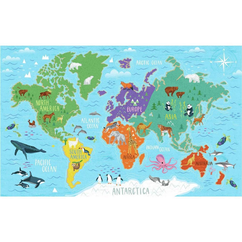 RoomMates 63 sq. ft. World Map Mural Peel and Stick Wallpaper