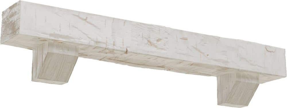 Ekena Millwork 4 in. x 6 in. x 4 ft. Hand Hewn Faux Wood Fireplace Mantel Kit, Ashford Corbels, Factory Prepped Ready to Paint