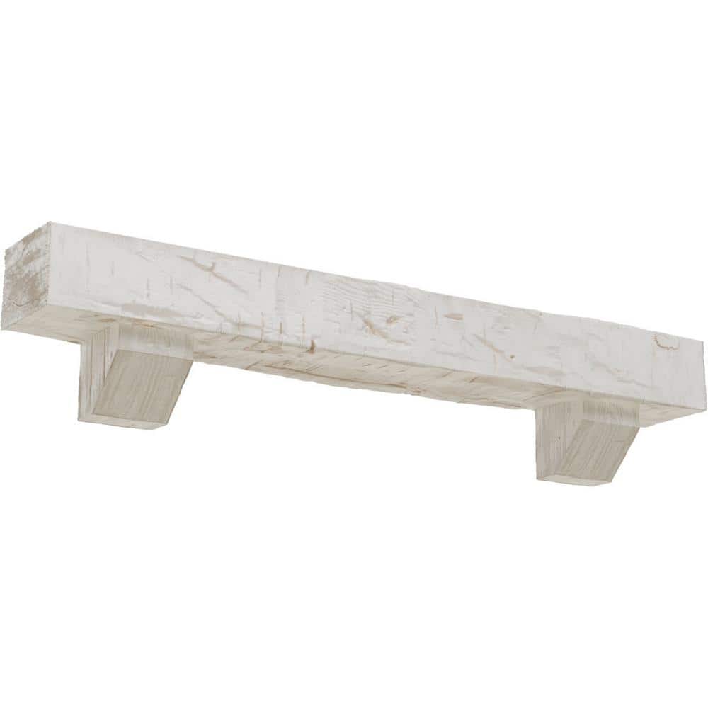 Ekena Millwork 8 in. x 8 in. x 4 ft. Hand Hewn Faux Wood Fireplace Mantel Kit, Ashford Corbels, Factory Prepped Ready to Paint