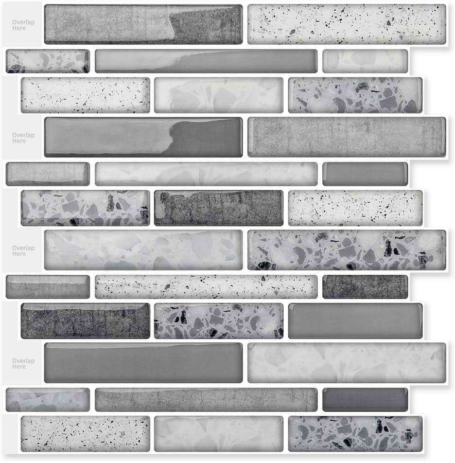 Art3d Gray 12 in. x 12 in. Vinyl Peel and Stick Tile Backsplash Tile Mosaic for Kitchen Wall Decoration (10 sq.ft./pack)