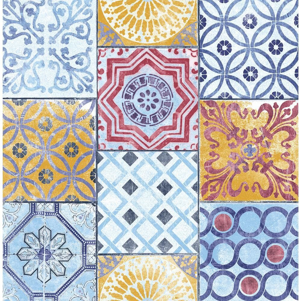 NextWall Colorful Moroccan Tile Vinyl Peel & Stick Wallpaper Roll (Covers 30.75 Sq. Ft.)