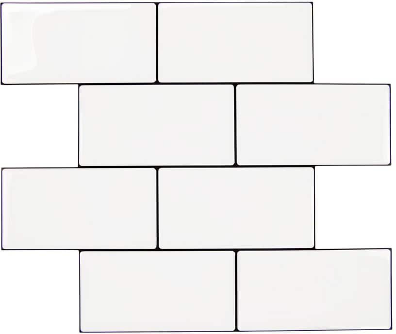 Yipscazo 9.45 in. x 11.8 in. White with Black Grout Thin Vinyl Peel and Stick Backsplash Tiles for Kitchen (20-Pack/15.5 sq. ft.)