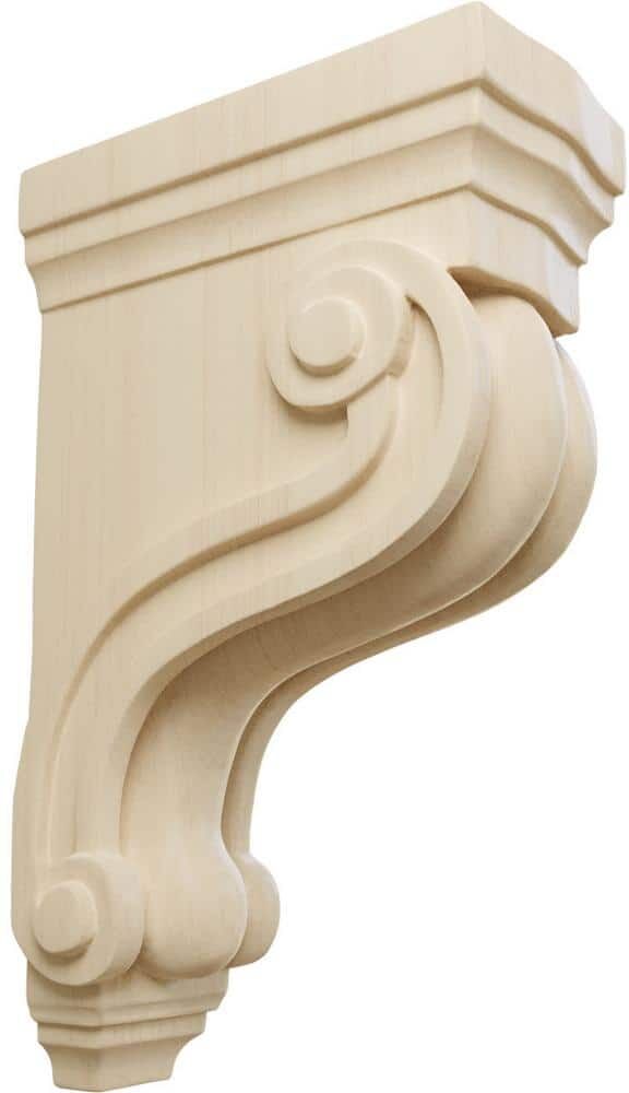 Ekena Millwork 3-3/8 in. x 6-1/2 in. x 10-1/2 in. Rubberwood Boston Traditional Scroll Corbel