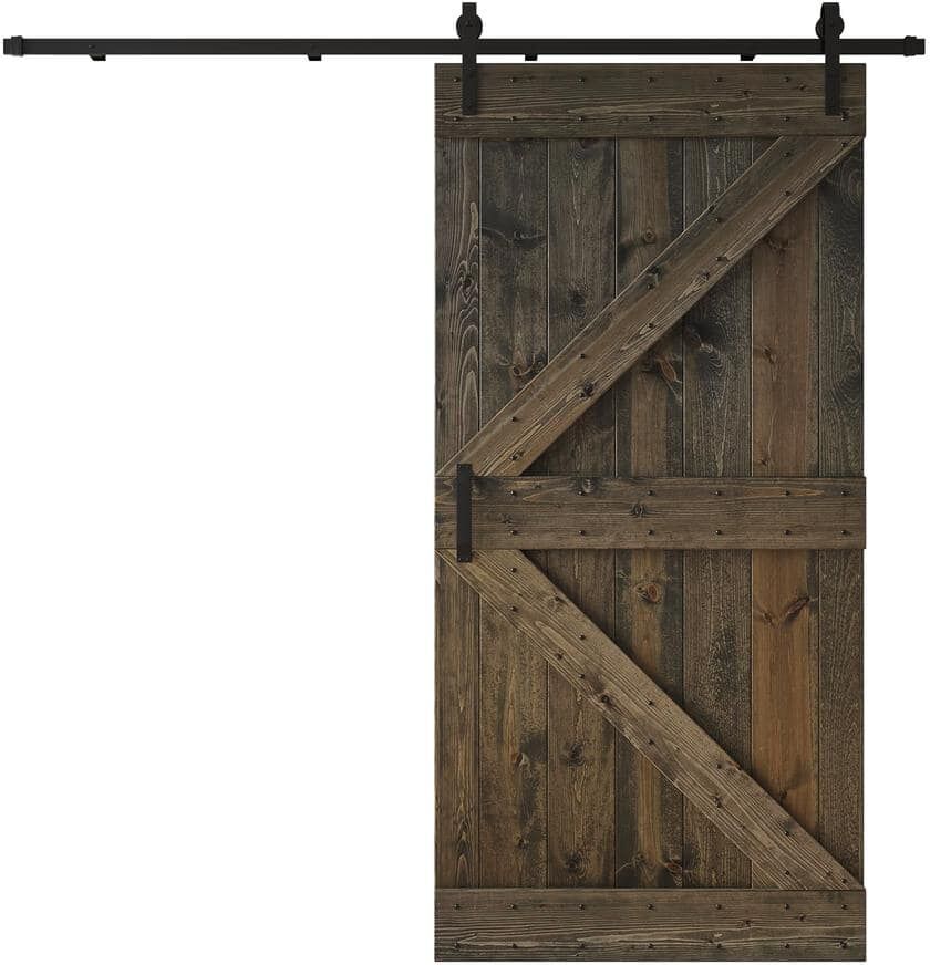 COAST SEQUOIA INC K Series 42 in. x 84 in. Aged Barrel DIY Knotty Pine Wood Sliding Barn Door with Hardware Kit